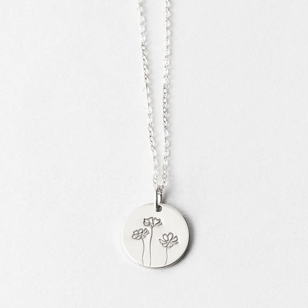 Cosmos October Birth Flower Simple Charm Necklace - Picture 6 of 15